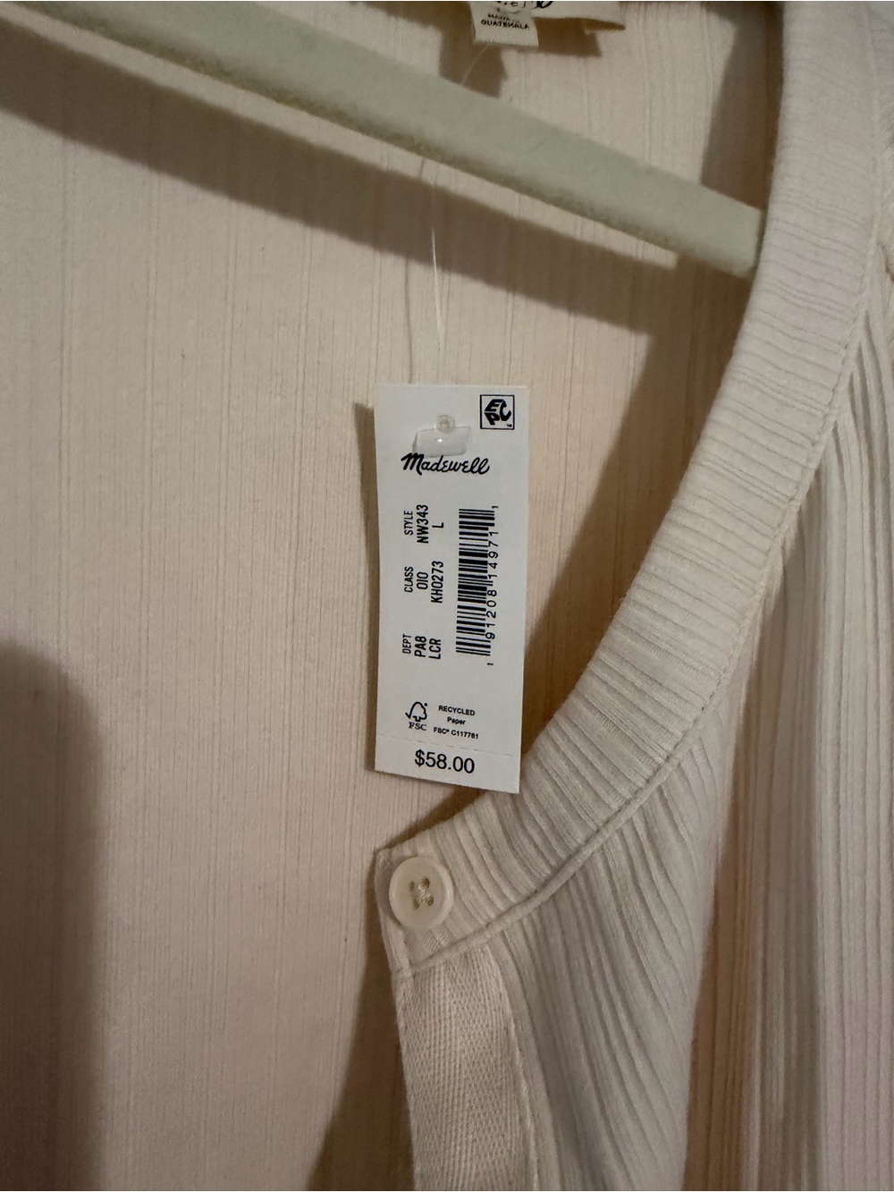 Madewell Cream Ribbed Button-Front Cardigan - Picture 2 of 2